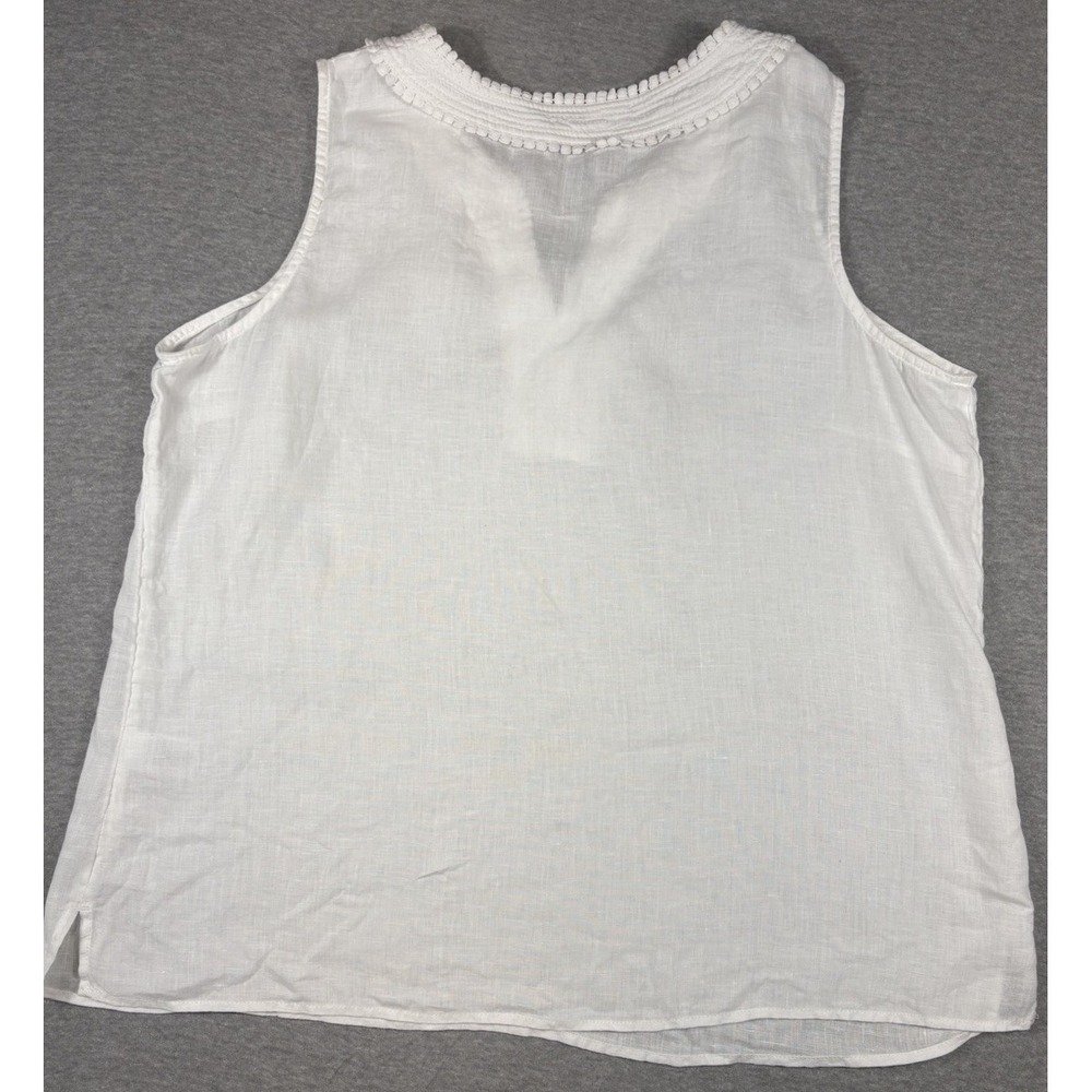 Talbots Women's 100% Linen Sleeveless White Camisole Top Crochet Size XL Petite - Picture 3 of 12